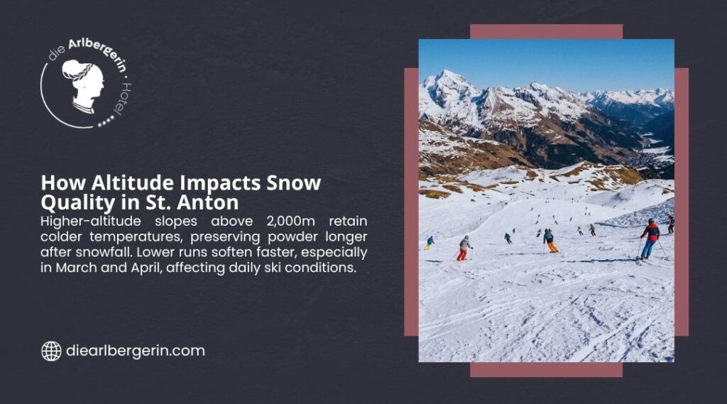 St. Anton am Arlberg village in spring with skiers, outdoor terraces and snow-capped peaks — ideal base for spring activities in 2026.