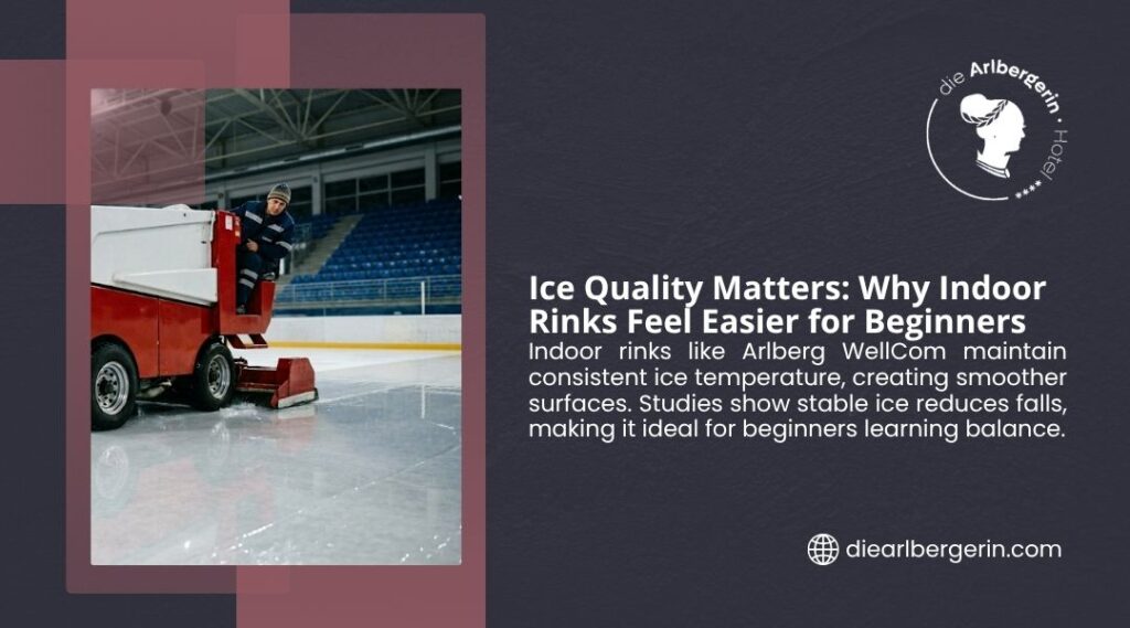 Ice resurfacing machine smoothing an indoor rink surface, showing why indoor rinks offer better ice quality for beginner skaters.