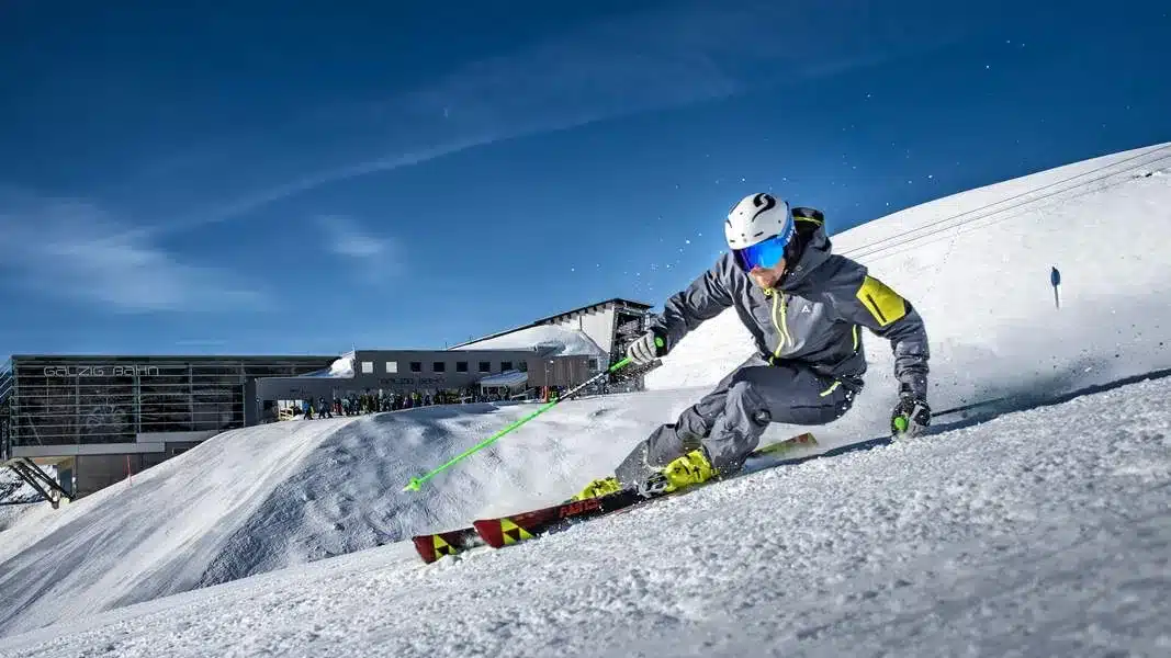 Ski Opening St Anton 2026 9 Skier on a snow-covered piste beside Galzigbahn in St. Anton am Arlberg